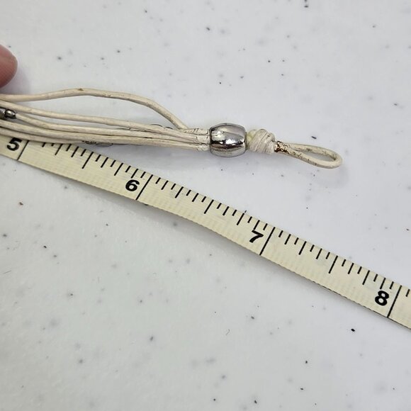 Fossil Leather Cord Bracelet White Silver Tone Beaded Multi Strand Boho - Picture 8 of 8